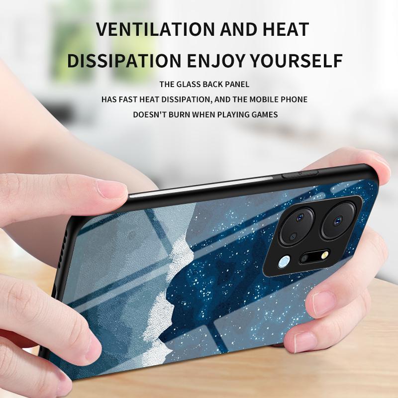 Mobile Phone Case for Honor X7a 5G,Starry Sky Pattern Tempered Glass+PC+TPU Smartphone Cover