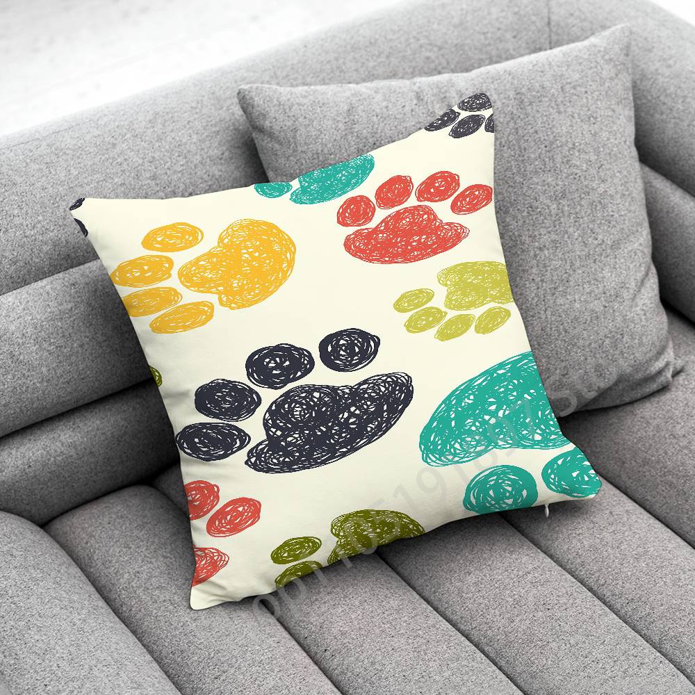 Dog Footprints Puppy Paw Print  Throw Pillow Case For 50x50cm 30x30cm 55x55cm 45x45cm 40x40cm Square Bed Pillowcase Cover
