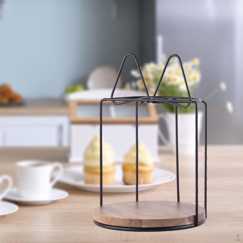 Iron Wire Cake Holder Wooden Base Fruit Dessert Rack Black Cupcake Stand for Christmas Birthday L