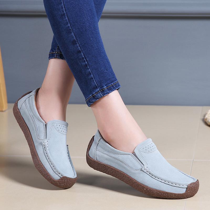 35-42 Frühling und Herbst Damen Anti-Fleece-Leder flache Schuhe Doudou Schuhe Damen flache Unterseite LoafersSchuhe