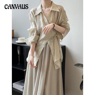 New Chinese Shirt Dress Women's Summer Tie Shirt Half-body Skirt Suit