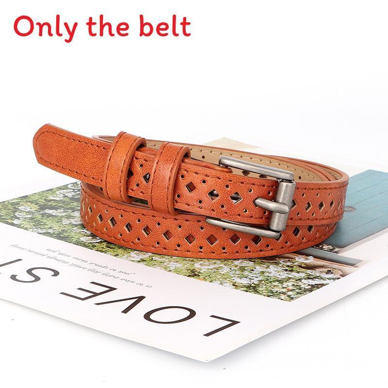 Womens Pu Leather Belt No Punching Required With Silver Buckle And Hollow Design
