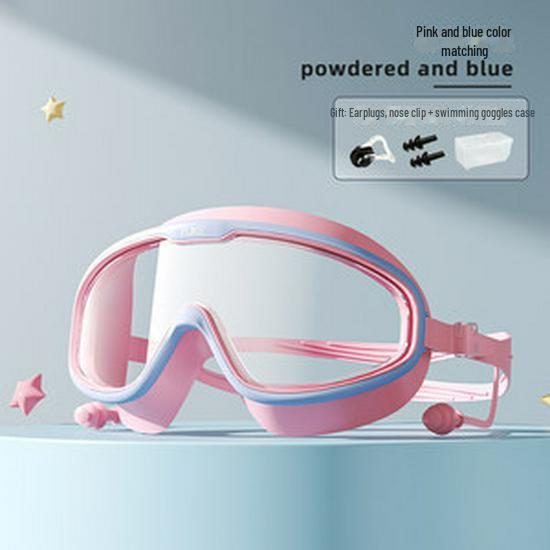 HD Antibeschlag Kurzsichtigkeits Schwimmbrille mit großem Rahmen und Kappen-Set für Erwachsene