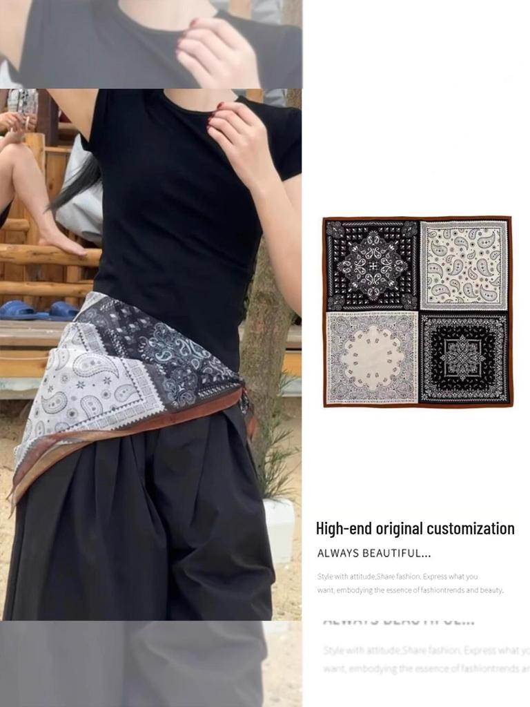 Elegant Black & White Striped Silk Scarf: Retro, Versatile Accessory