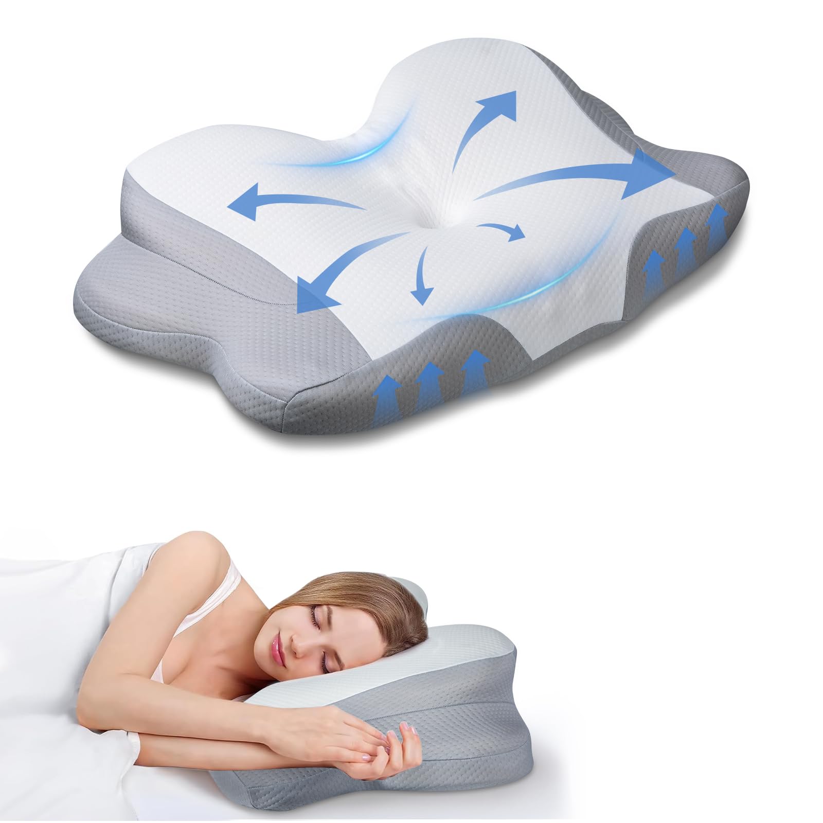 

HUO JI Pillow, Neck Pain Relief, Memory Foam Pillow, Sleep Pillow, LowHigh Adjustable, Side, Back, or Stomach Sleeping, Comfortable Sleep, Hollow