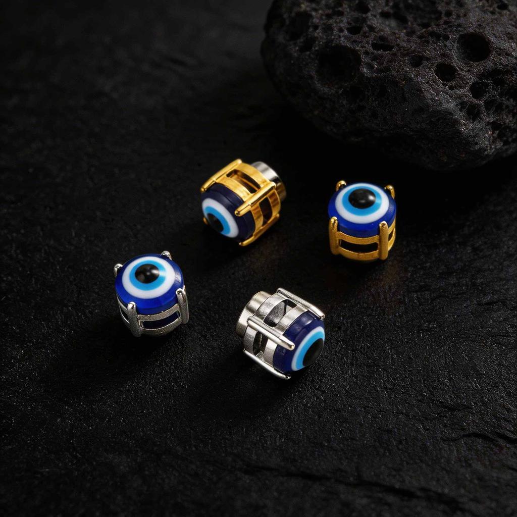 Vnox Devil's Eye Magnetic Clip Earrings, Stainless Steel Blue Eye Non Pierced Earring for Men, Anti Allergy Talisman Jewelry New