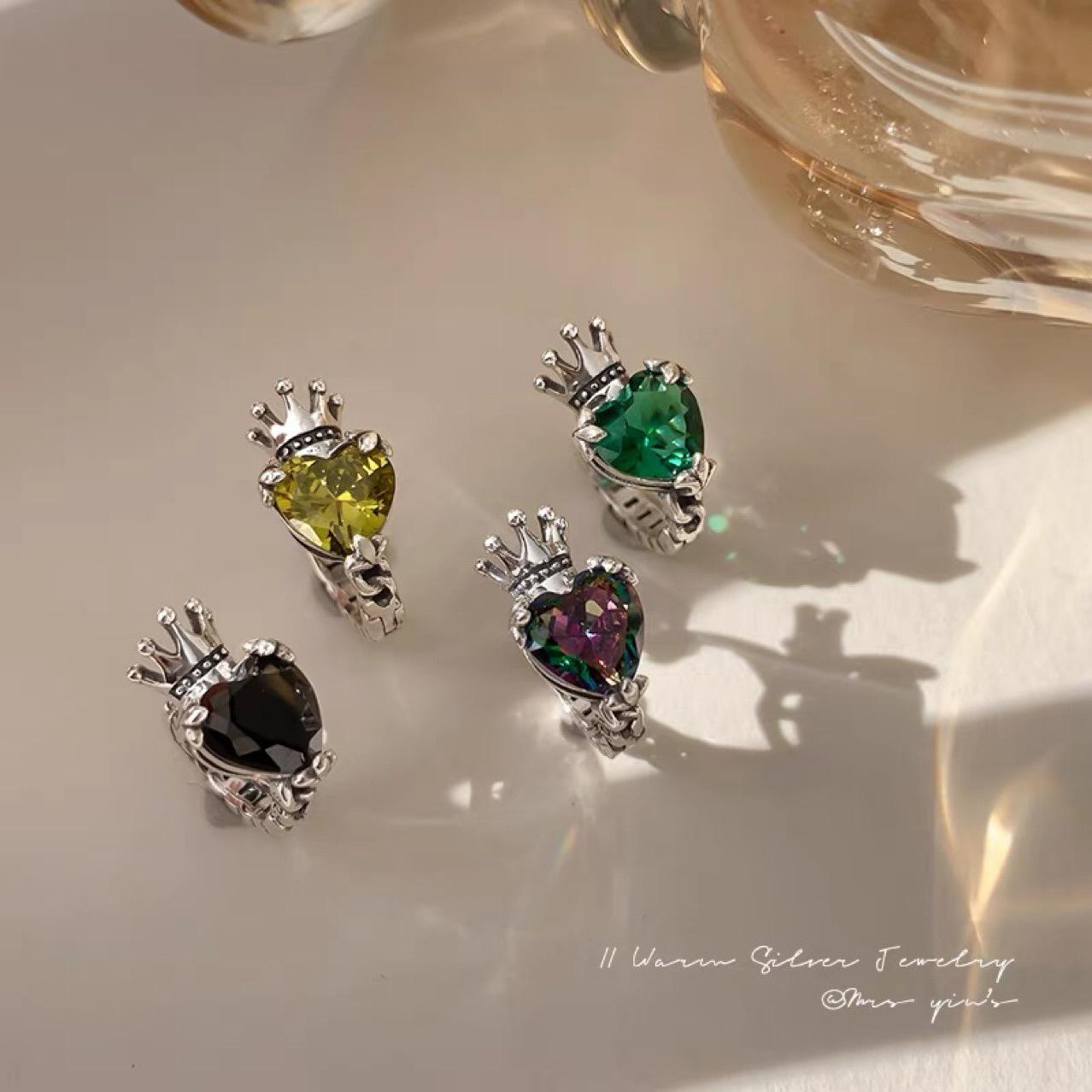 

Korean Minimalist S925 Silver Crown Heart Zircon Earrings: Ear Cuffs & Studs 925 Silver