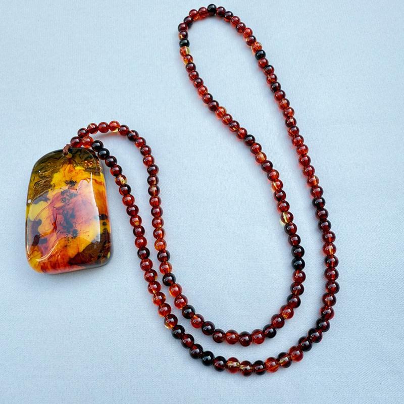Etnische Stijl Retro Imitatie Amber Ketting Voor Mannen En Vrouwen Lange Hanger Trui Ketting Moederdag Cadeau
