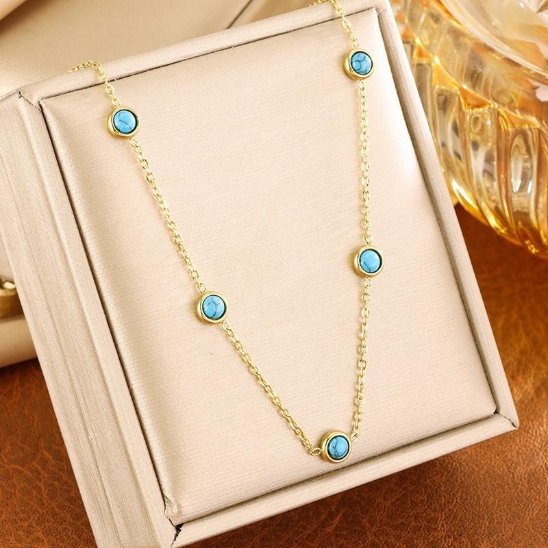 Fashionable Turquoise Jewelry Set: Necklace, Bracelet & Earrings In Light Luxury Titanium Steel