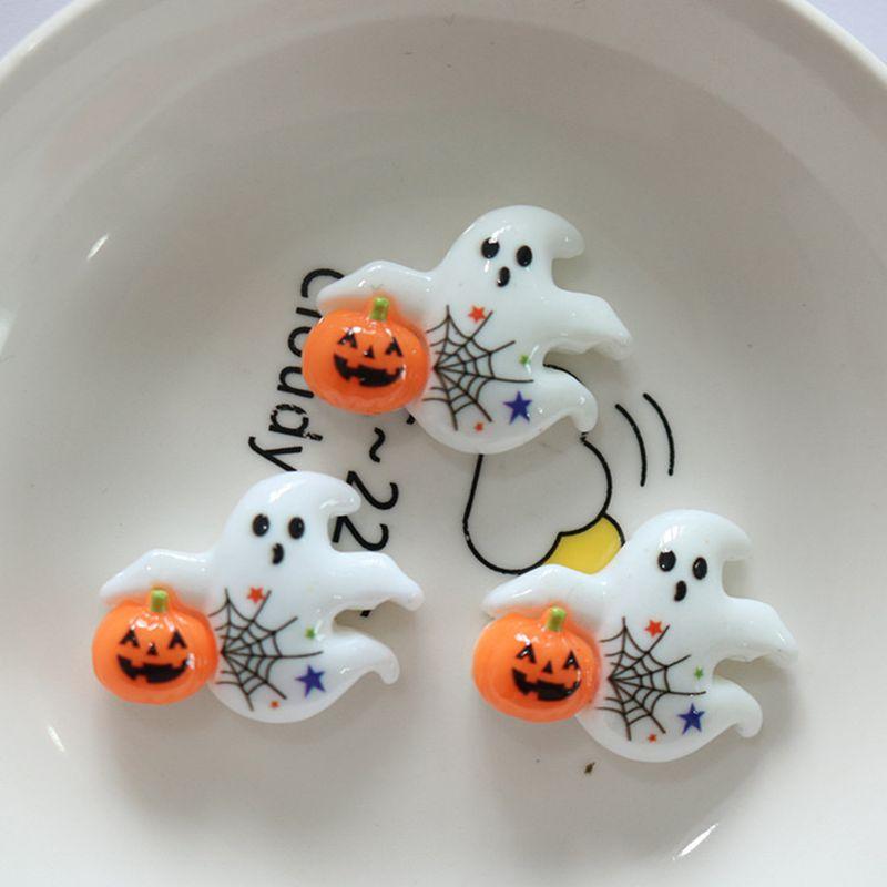 10 Pcs Cute Cartoon Halloween Ghosts, Skeletons, Pumpkins Flat Back Resin DIY Jewelry Hairpin Craft Decoration Accessorie