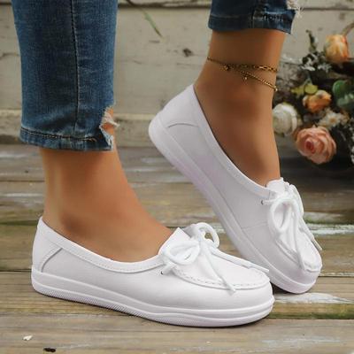 Fashion Classic Bowknot Decoration Pu Slip On Pumps Women 2025 Summer Round Toe Low Heel Loafers Shoes Elegant Soft Sole Nurse Shoes