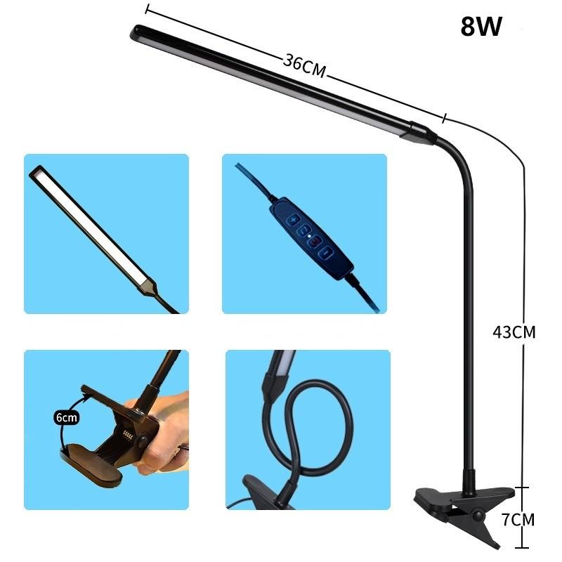 

3 цвета, 10 уровней яркости, регулируемая настольная лампа, защита глаз, светодиодная специальная прикроватная лампа для чтения, домашний офис, настольная лампа с клипсой