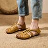 Genuine Leather Hollow Out Women Sandals Summer New Women's Flat Shoes Cow Tendon Soft Sole Comfortable Casual Mom Shoes