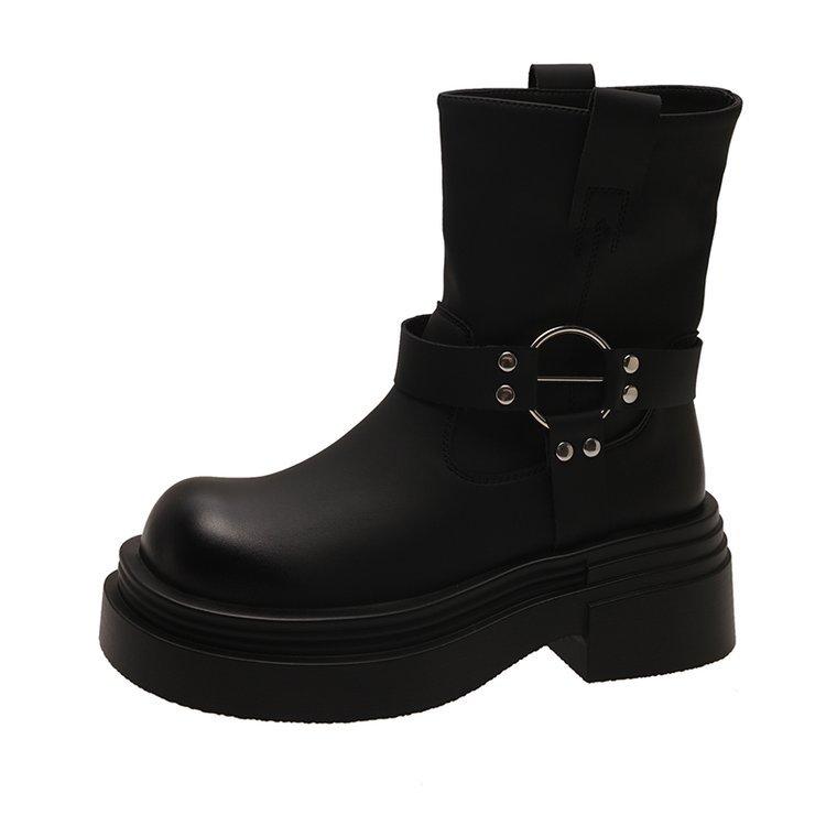 

Brown platform Martin boots women s British style 2025 new autumn and winter heightening retro western locomotive boots short single boots 35