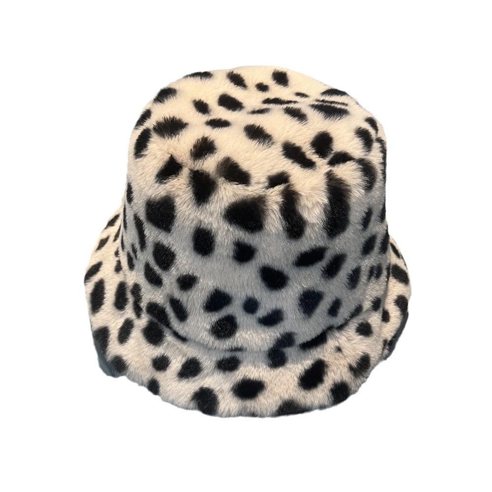 Winter New Warm Plush Fisherman's Hat Children's Fashionable Versatile Foldable Basin Hat Leopard Print Shows the Face Bucket Hat Tide