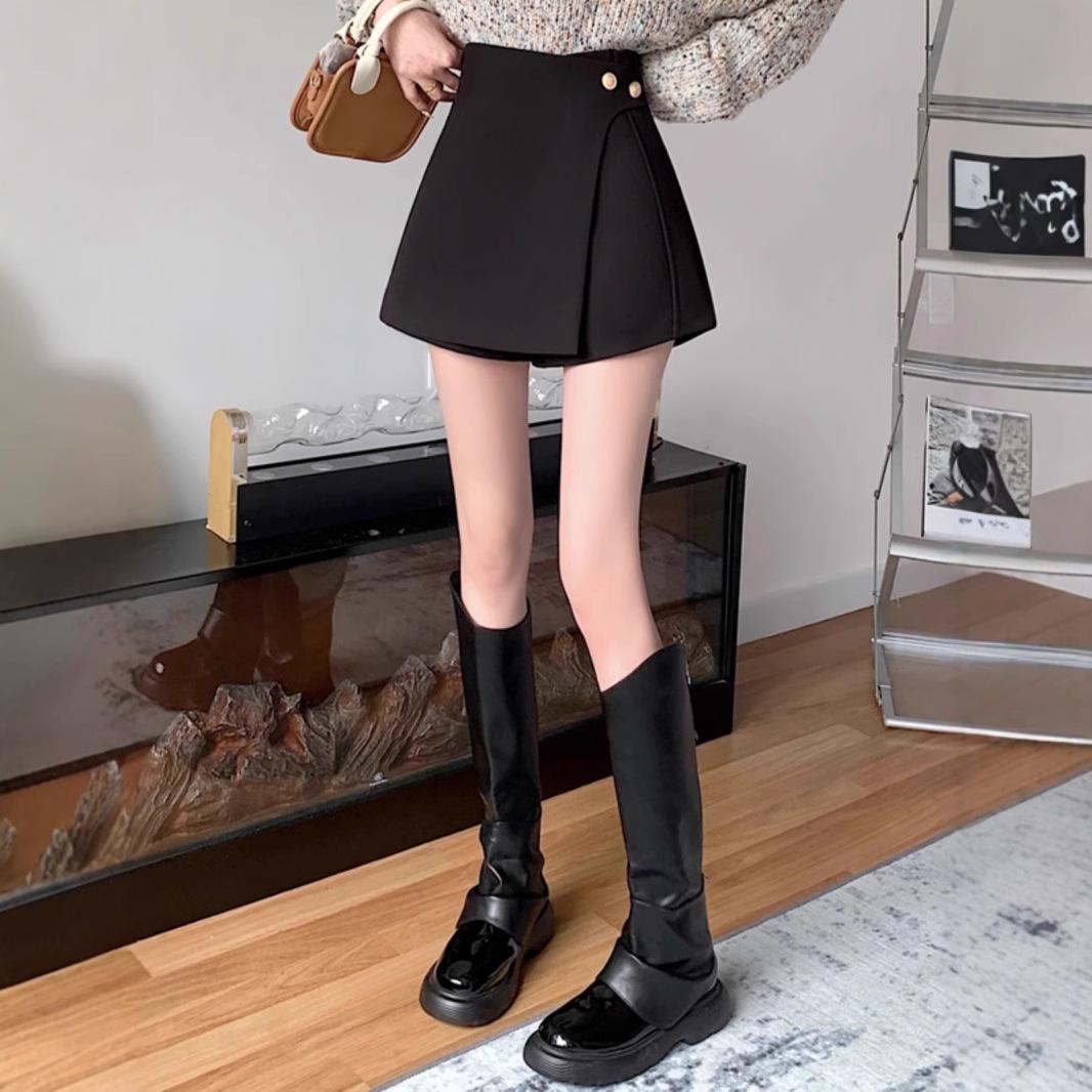 

Petite Women s Black High-Waisted A-Line Culottes - Bootcut Wide-Leg Pants, Autumn Collection L (for 105-118 jin) чорний