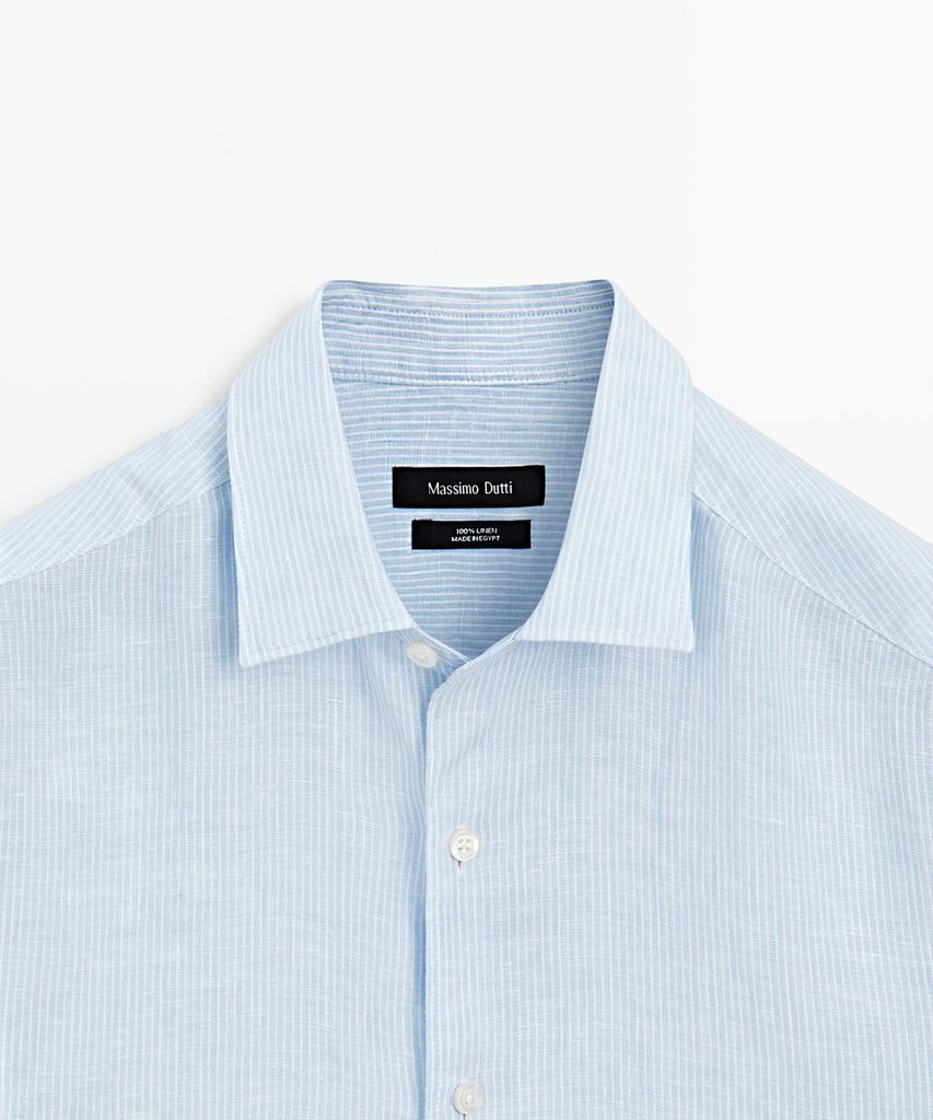Masimodutti Regular Fit Melange Linen Striped Shirt