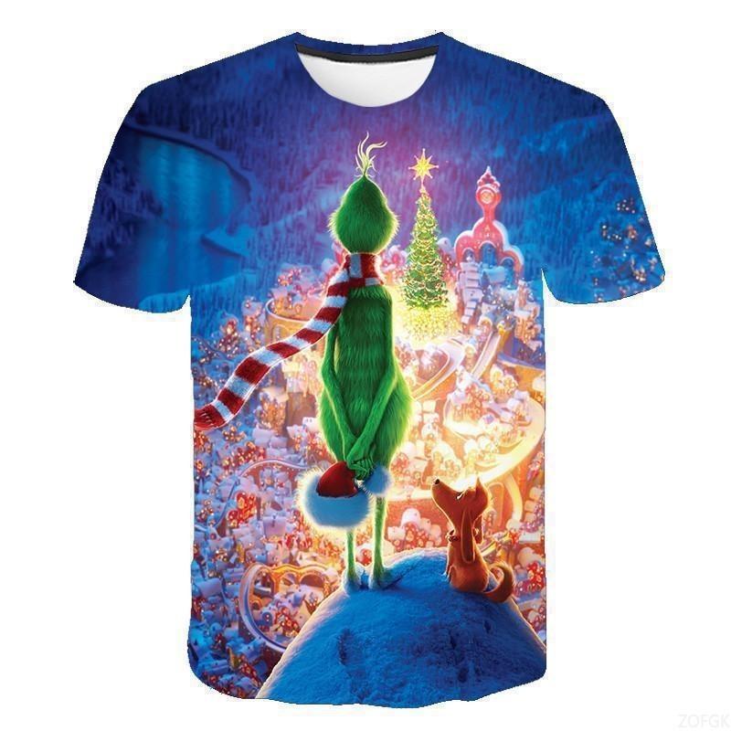 Sommer Neues Grünhaariges Monster Grinch 3D Digital Bedrucktes Lässiges Lockeres Atmungsaktives Kurzarm T-Shirt