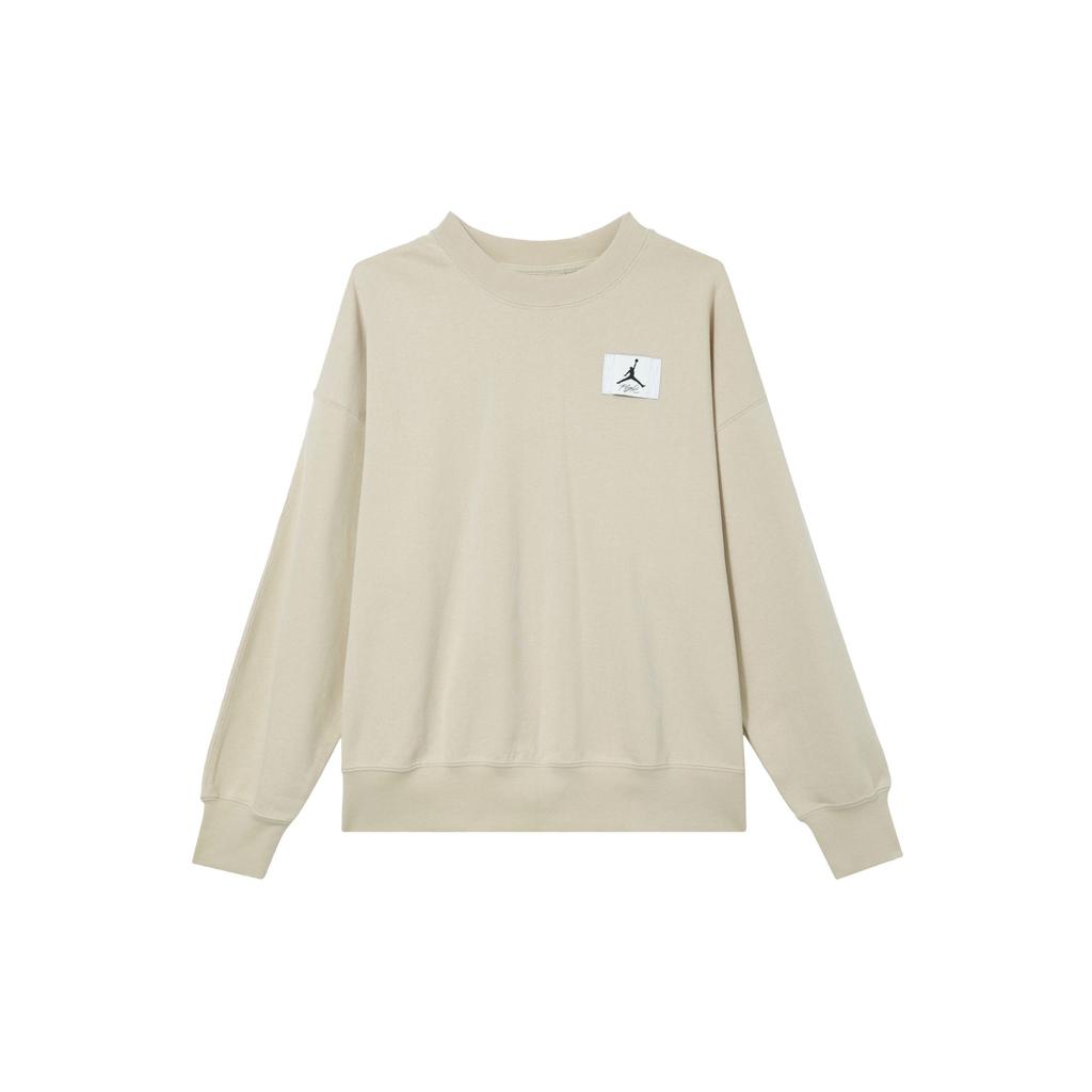 Jordan Logo Embroidered Solid Knit Crewneck Sweatshirt Women Tops Sand White DM5190-126