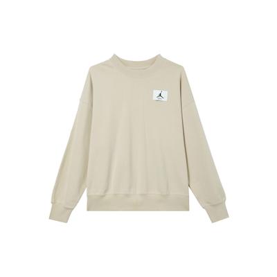 Logo Besticktes Einfarbiges Strick-Sweatshirt mit Rundhalsausschnitt Damen Tops Sandweiß DM5190-126