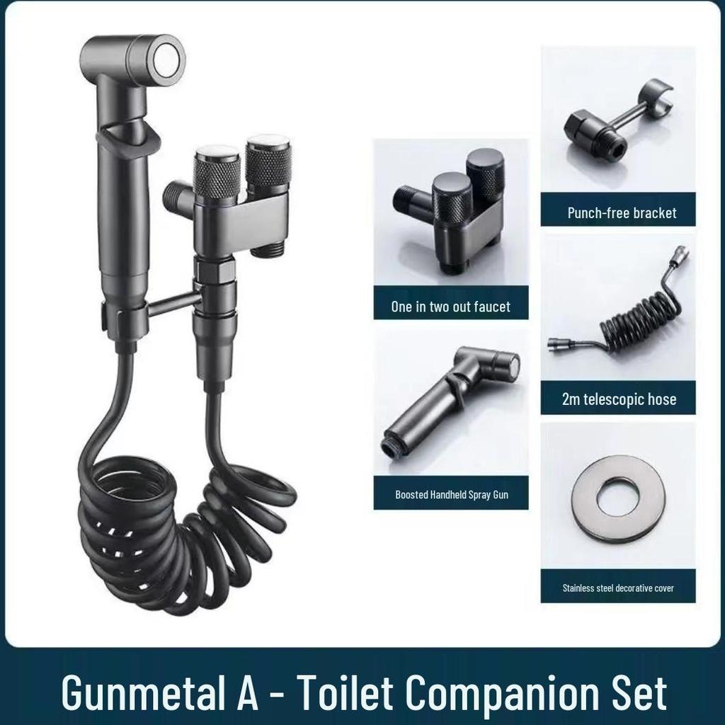 All-Copper Dual-Control Angle Valve & Spray Gun Bathroom Set