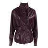 Giacca da Donna in Ecopelle di Media Lunghezza con Collo Alto da Motociclista e Cintura Allacciata Vintage