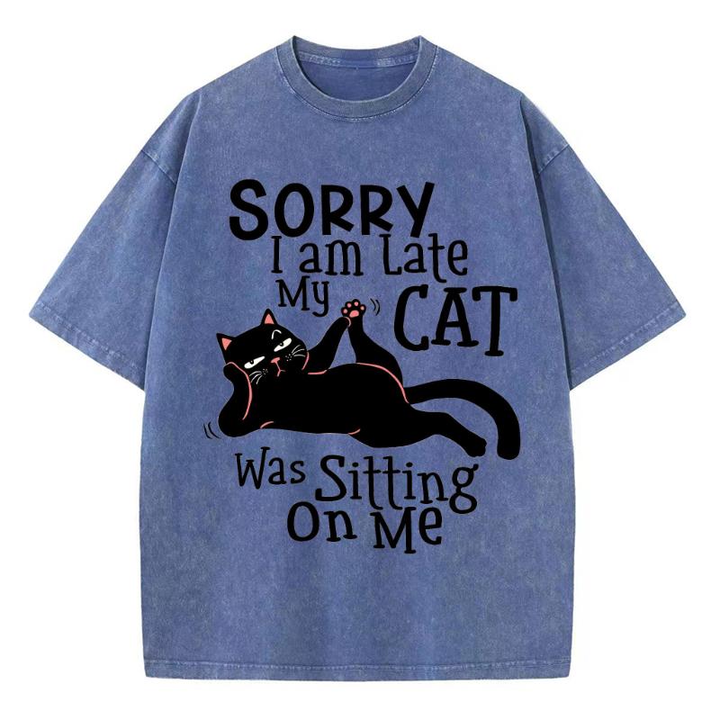 Liebling Schwarze Katze Print Damen Washed T-Shirt Übergroß Rundhals Stretch Kurzarm Unisex Freizeit Oberteil