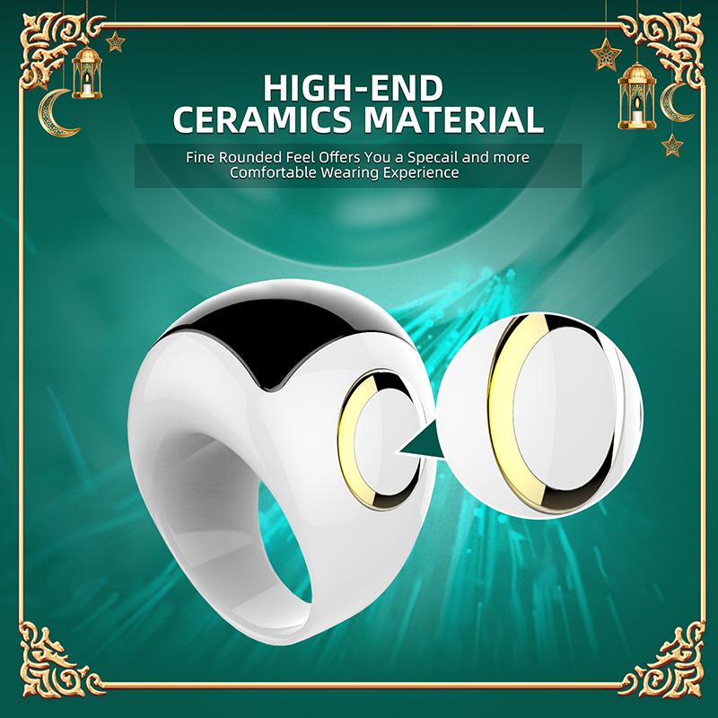 Zikr Ring Religious Smart Electronic Rosary Counter Prayer Time Reminder Alarm Clock IOS App Control Compass Ceramic Case IP68