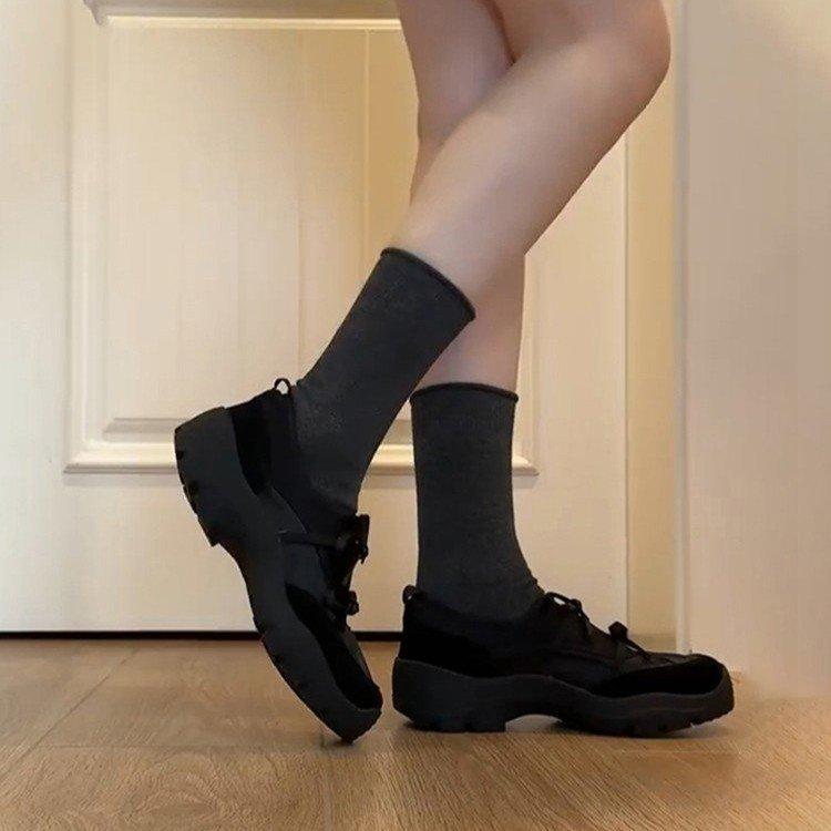 Sheepskin~ height increase 5cm niche ballet style sports loafers women's 2025 bow small leather shoes single shoes casual