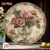 1pc Vintage Rose Bouquet Vase Round Metal Sign 2D Foil Engraving Art Plaque Home Cafe Garden Decor