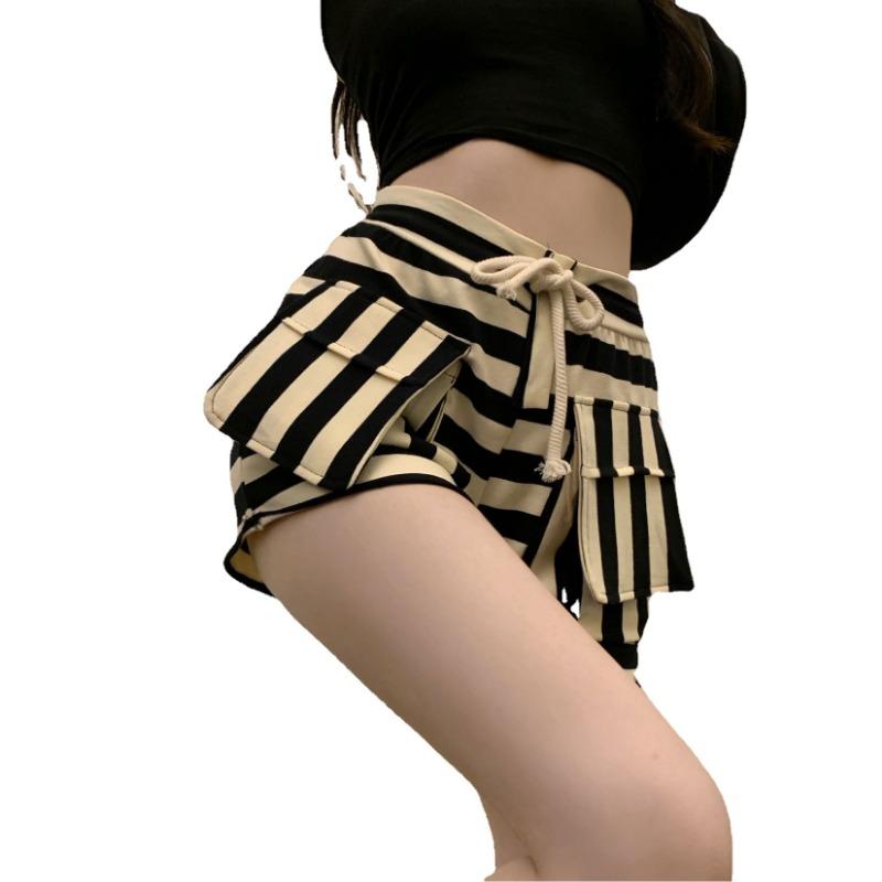 High-waisted Striped Shorts Women's Summer Elasticated Waist Baggy Wide-leg Pants Wear Slimming Sports A-line Spice Hot Pants