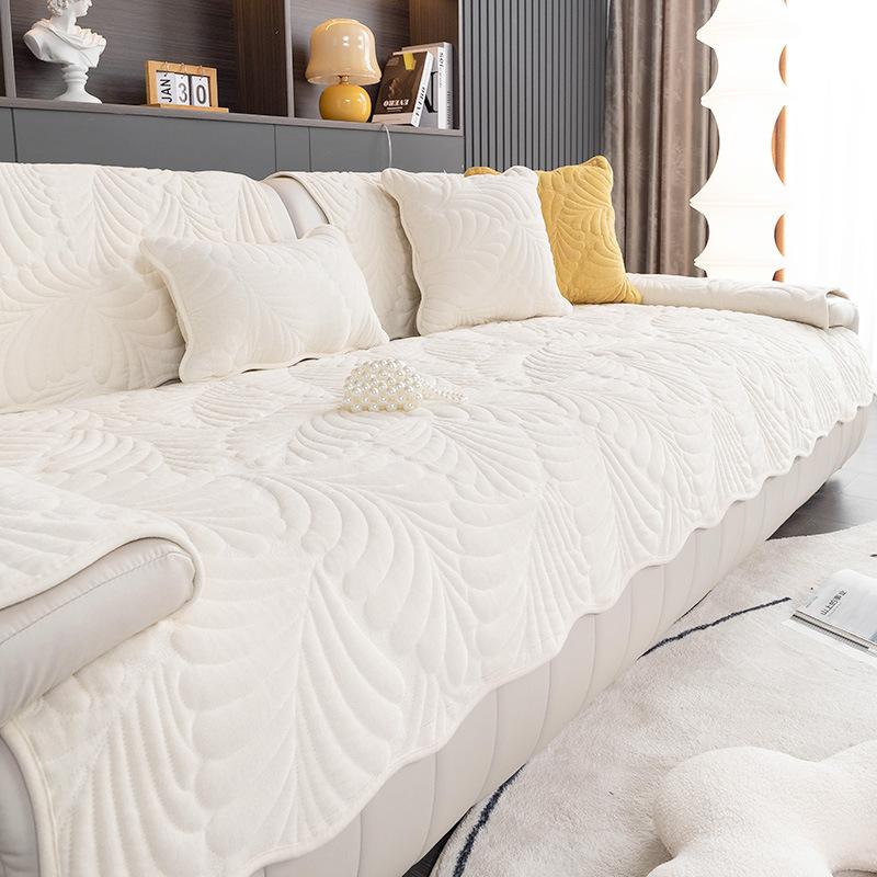 Nordic Style Thick Sofa Cushion Quilted Sofa Towel Anti Slip Dirt Resistant Cat Scratch Resistant Couch Mat Banana Leaf Pattern Slipcover 1PCS