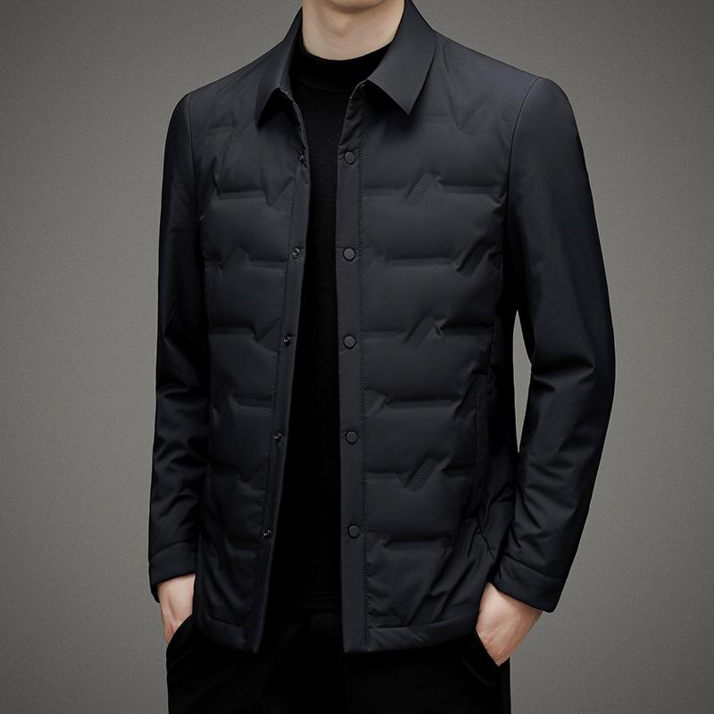 Herbst Neu Mittleren Alters Herren Revers Trendige Daunenjacke Kältebeständig und Warm Daunenjacke