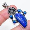 Natural Lapis Lazuli, Topaz 925 Sterling Silver Jewelry Pendant 2.36" E2d68