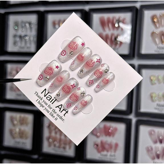 

Handmade Kitty Cat Eye Blush Nail Art Y2k Cute Cartoon Wearable Nail Stickers Medium Length Gradient XS