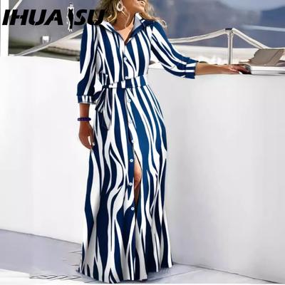 Autumn Fashion Long Sleeve Printed Shirt Dress Long Dress Women