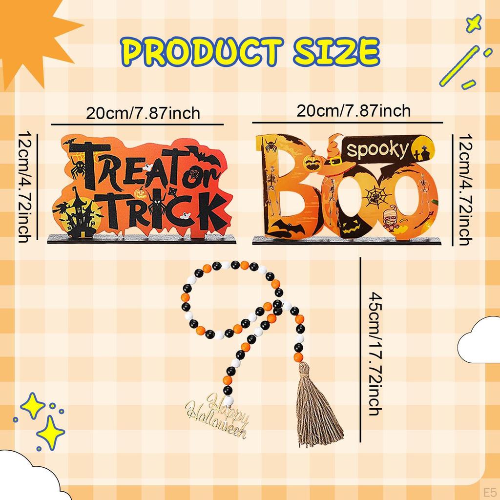 Halloween Display Tray Decor Bead Garland Wooden Signs for Indoor Spaces