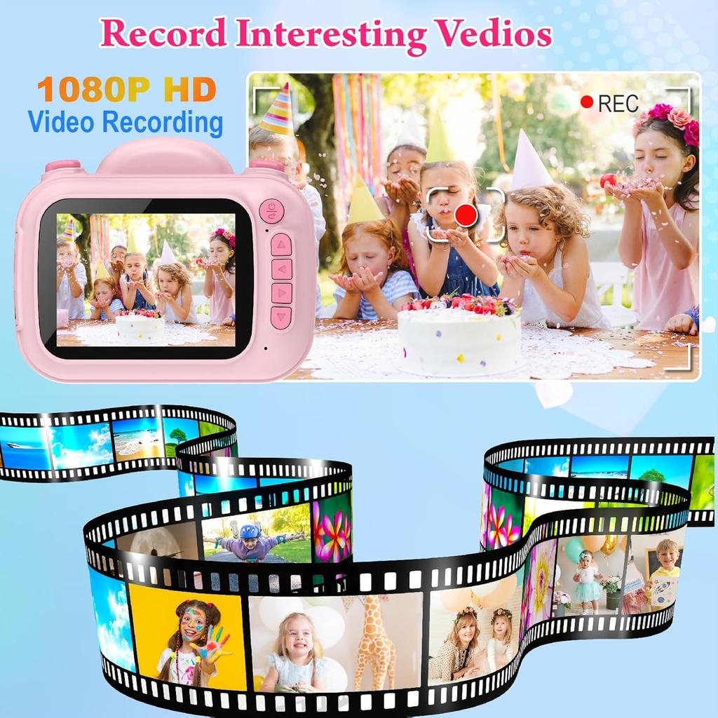 Kids Camera Instant Print, 3.5'' Kids Digital Camera Instant with 1080P HD Photos & Videos, Christmas Birthday Gifts for Girls Boys Age 3-12 (Pink)
