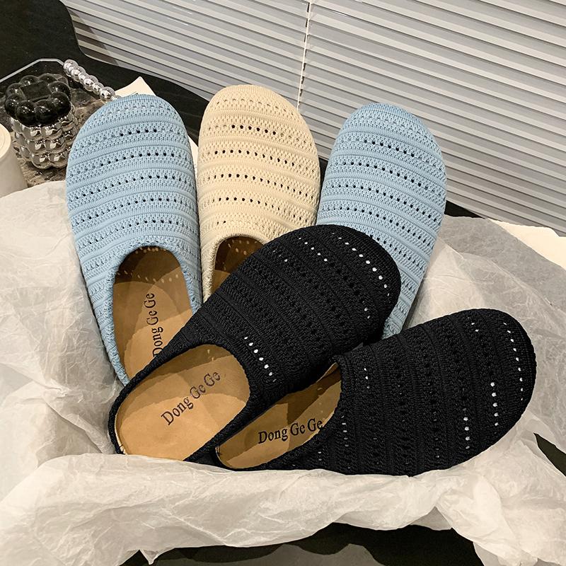 Summer New 2025 Women's Fabric Slippers Flat Hollow Sandals Trend Fashion Sports Beach Shoes Casual Soft Comfortable Slippers