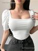 Women's Summer Square Neck Puff Sleeve Knit Top - Spicy Girl Style