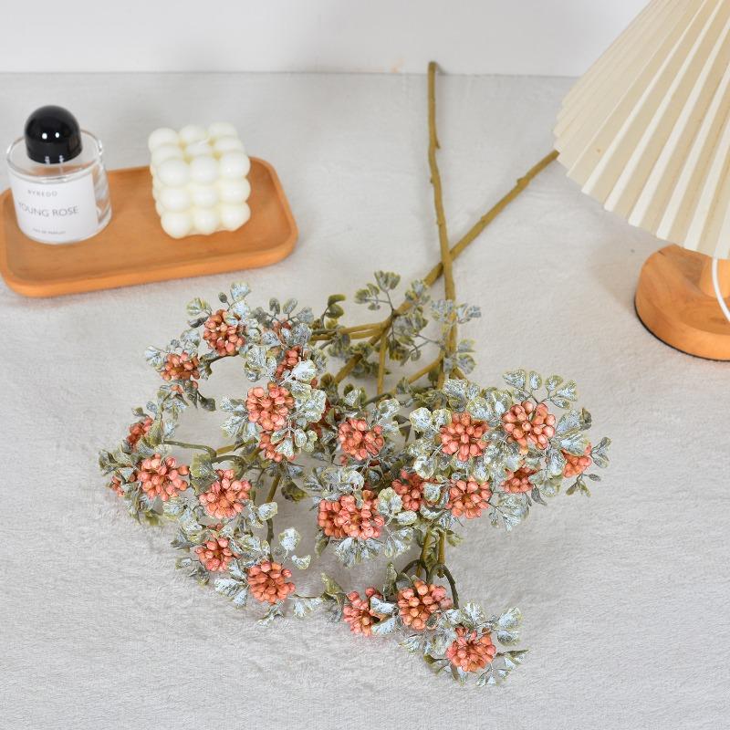 6pcs Plastic Autumn Green Plants Floral Simulation Lace Berry Branch Wedding Decoration Pink Raspberry Artificial Flowers