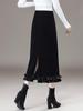 Elegant Lace Gold Velvet A-Line Skirt for Women, High Waist with Side and Back Slits, Perfect for Spring-Winter 2026