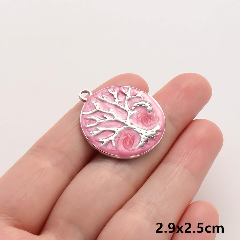 3pc Girl Pendant Hot Pink Oil Dripping Stainless Steel Plant Tree Flower Charm Pendants For Jewelry Making Supplies DIY Keychain