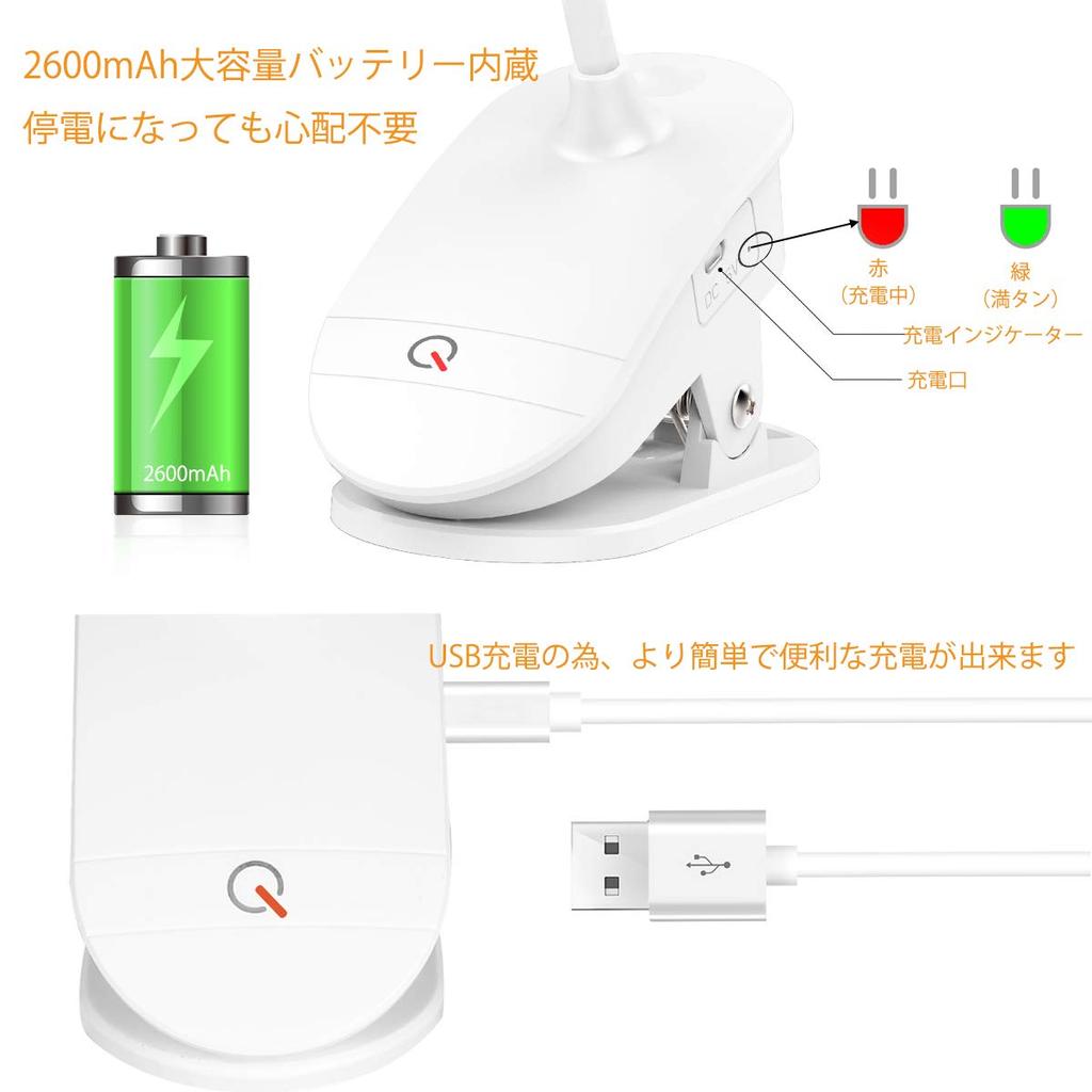 LED Clip-on Desk Light, USB RechargeablePlug-in Type, 3-Level Dimming, 360-Degree Rotation, Touch-Sensor, Eye-Friendly, for Studying, Bedrooms, and