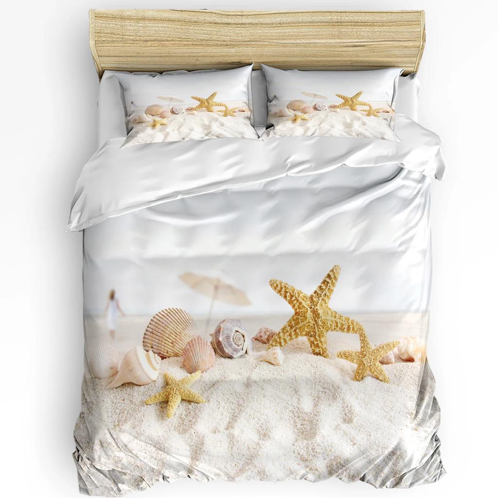 Seashells Conch Starfish Beach Sand Bedding Set 3pcs Duvet Cover Pillowcase Kids Adult Quilt Cover Double Bed Set Home Textile