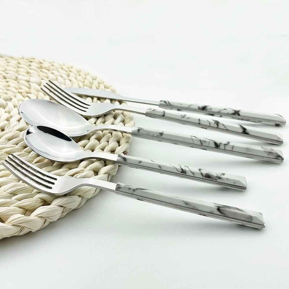 4/16 stücke Geschirr Splitter Edelstahl Set Messer Gabel Löffel Marmor Textur Home Küche Besteck Besteck Geschirr Set