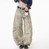 American Retro Design Sense Yellow Mud Dyed Washed Wide-leg Jeans Men's and Women's Summer Design Sense Old Scimitar Pants