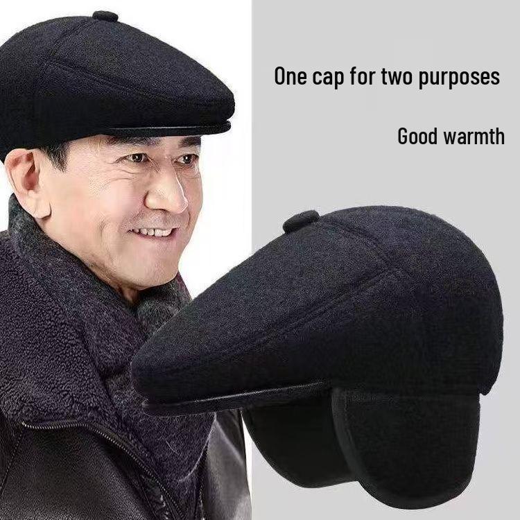 Men's Autumn & Winter Leather Beret - Warm Middle-Aged & Elderly Outdoor Fashion Cap