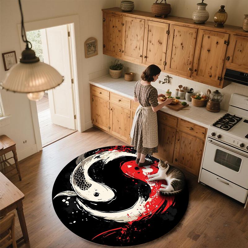 Yin-Yang Fish,Round Area Rug,Carpet Rug for Living Room Bedroom Sofa Playroom Decor,Non-slip Floor Mat