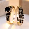 Round Cut Black Synthetic Zirconia Ring Set for Women Wedding Band Valentine's Day Jewelry for Parties Daily Matching Gift